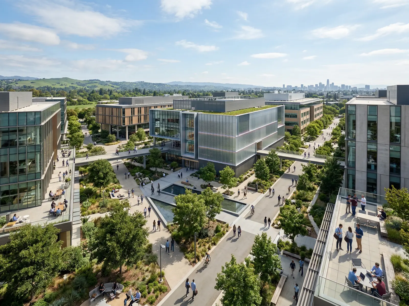 Campus environment integrated around hub infrastructure