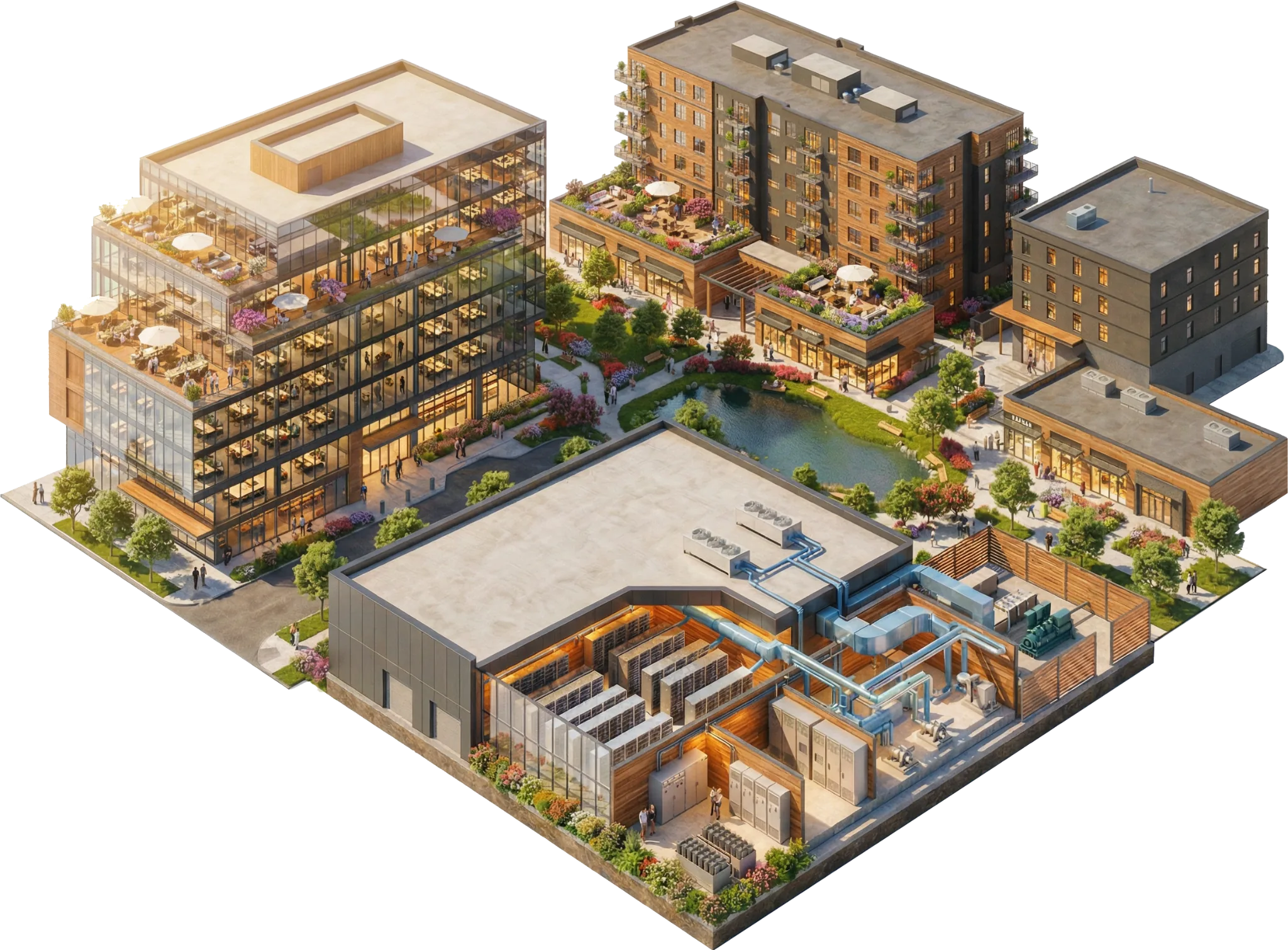 BORMACC Hub district rendering with systems reveal